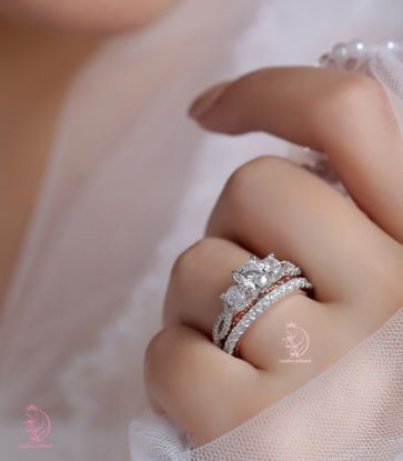 💍حلقه و پشت حلقه جواهری نقره عیار ۹۲۵ با روکش طلا سفید‌‌‌‌‌‌‌ و داخل رکاب رزگلد