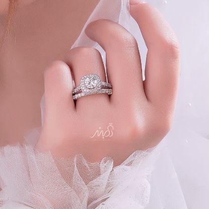💍 حلقه و پشت حلقه جواهری نگین کوسنی ( Cushion_cut) ؛ با طراحی Verragio نقره عیار 925 با روکش طلا سفید‌‌‌‌‌‌‌ ‌‌و رزگلد