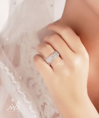 💍حلقه جواهری دورنگین ؛ با طراحی زیبا نقره عیار ۹۲۵ با روکش طلا سفید‌‌‌‌‌‌‌ ‌‌(R_1040)