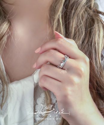 💍حلقه جواهری طرح تاج فری سایز ؛ با طراحی ظریف و زیبا نقره عیار ۹۲۵ با روکش طلا سفید‌‌‌‌‌‌‌(R_1070)