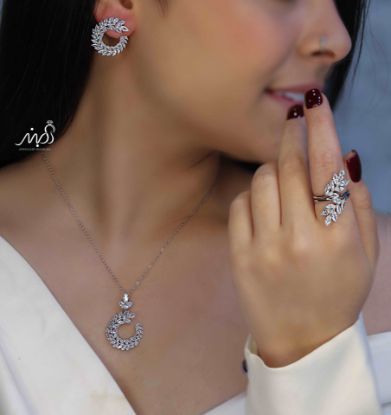 💍نیم ست (گردنبند ، گوشواره ، انگشتر) جواهری خاص و زیبا ، نقره عیار ۹۲۵(N_4323)	
