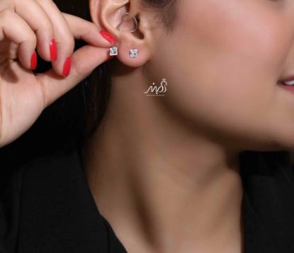 💍گوشواره جواهری ظریف تک نگین ؛ نقره عیار ۹۲۵ (E_5037)	