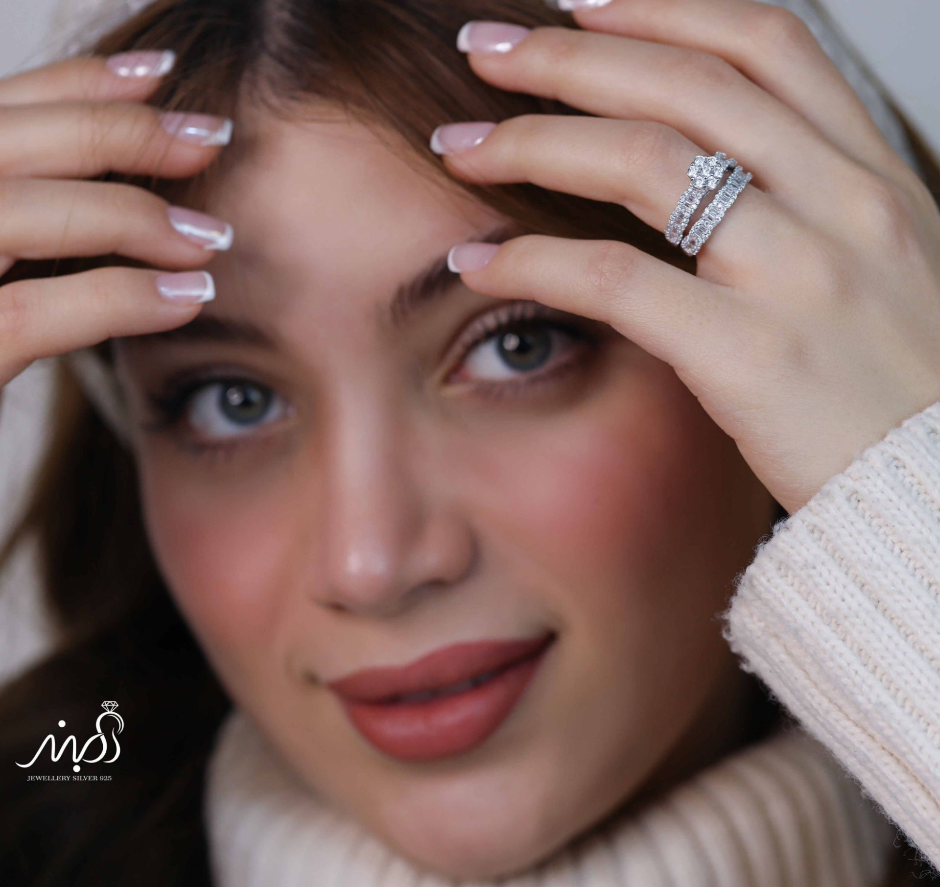 💍حلقه و پشت حلقه جواهری ، خاص و زیبا نقره عیار ۹۲۵(P_2047)	