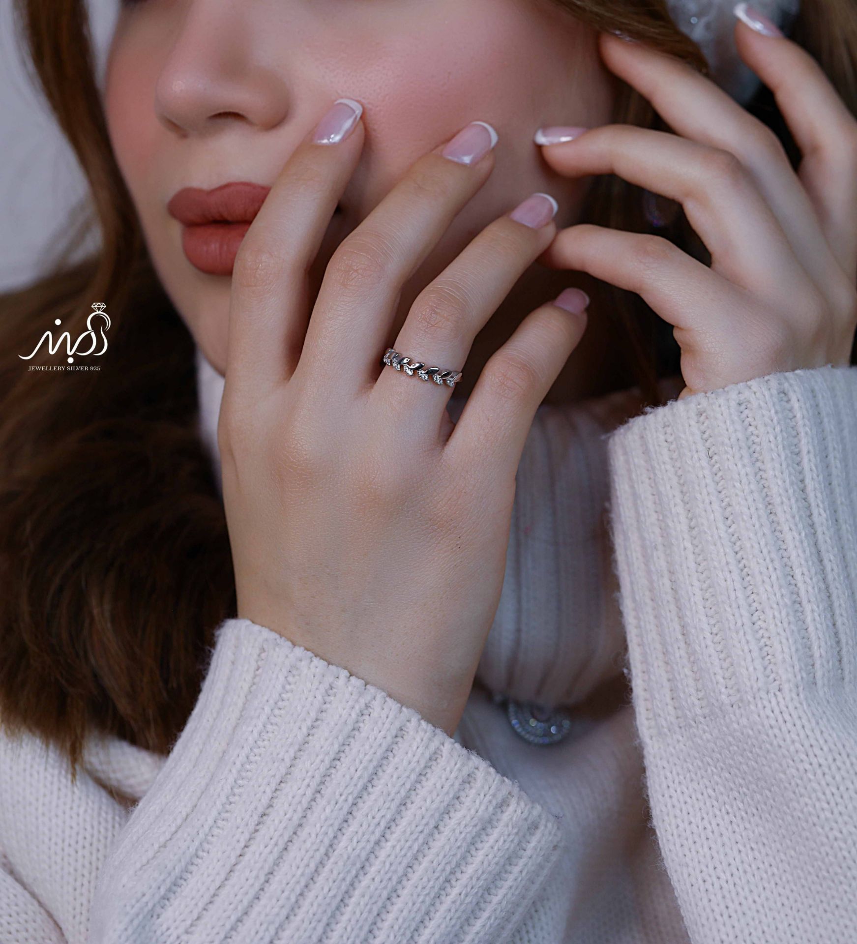 💍انگشتر جواهري برگ خاص و زیبا؛ نقره عیار ۹۲۵(R_1219)	