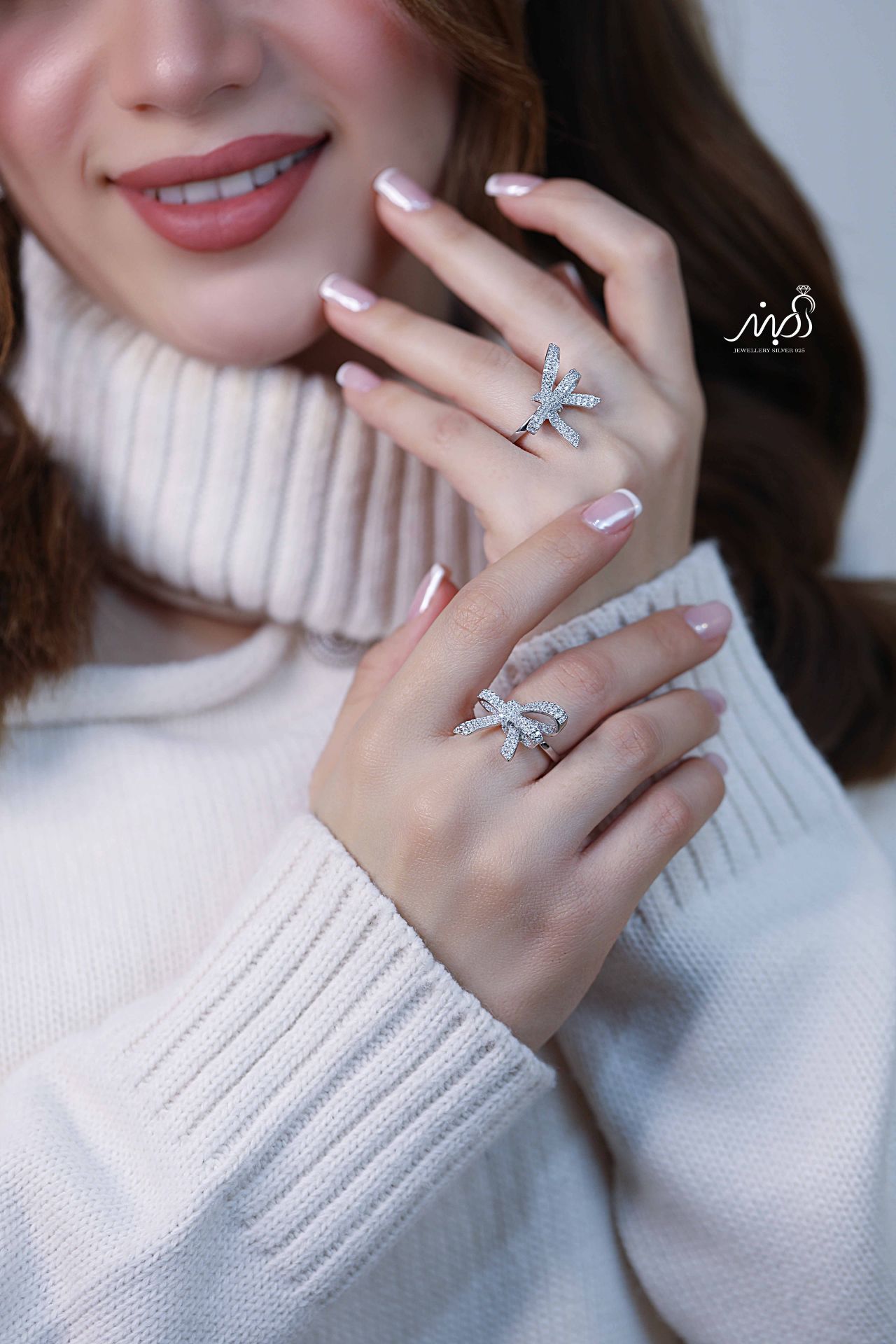 💍انگشتر جواهري پاپیونی خاص و زیبا؛ نقره عیار ۹۲۵(R_1228)	