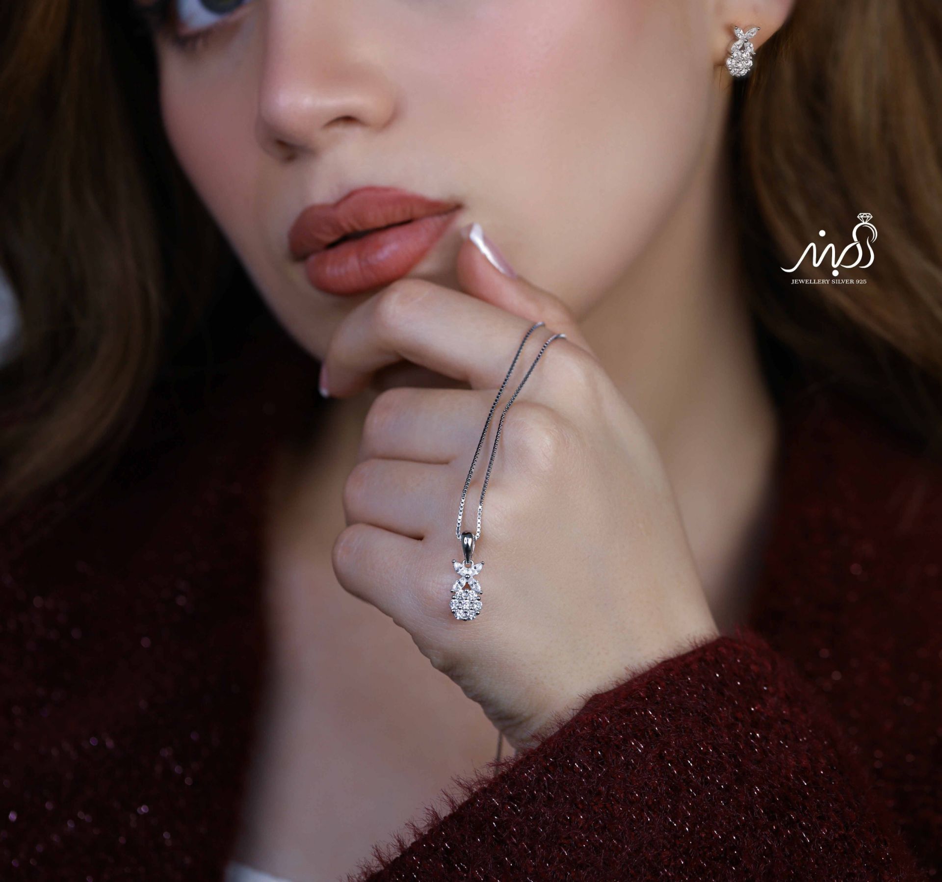 💍نیم ست جواهری گل (آويز و گوشواره) خاص و زیبا ، نقره عیار ۹۲۵( N_4354)	