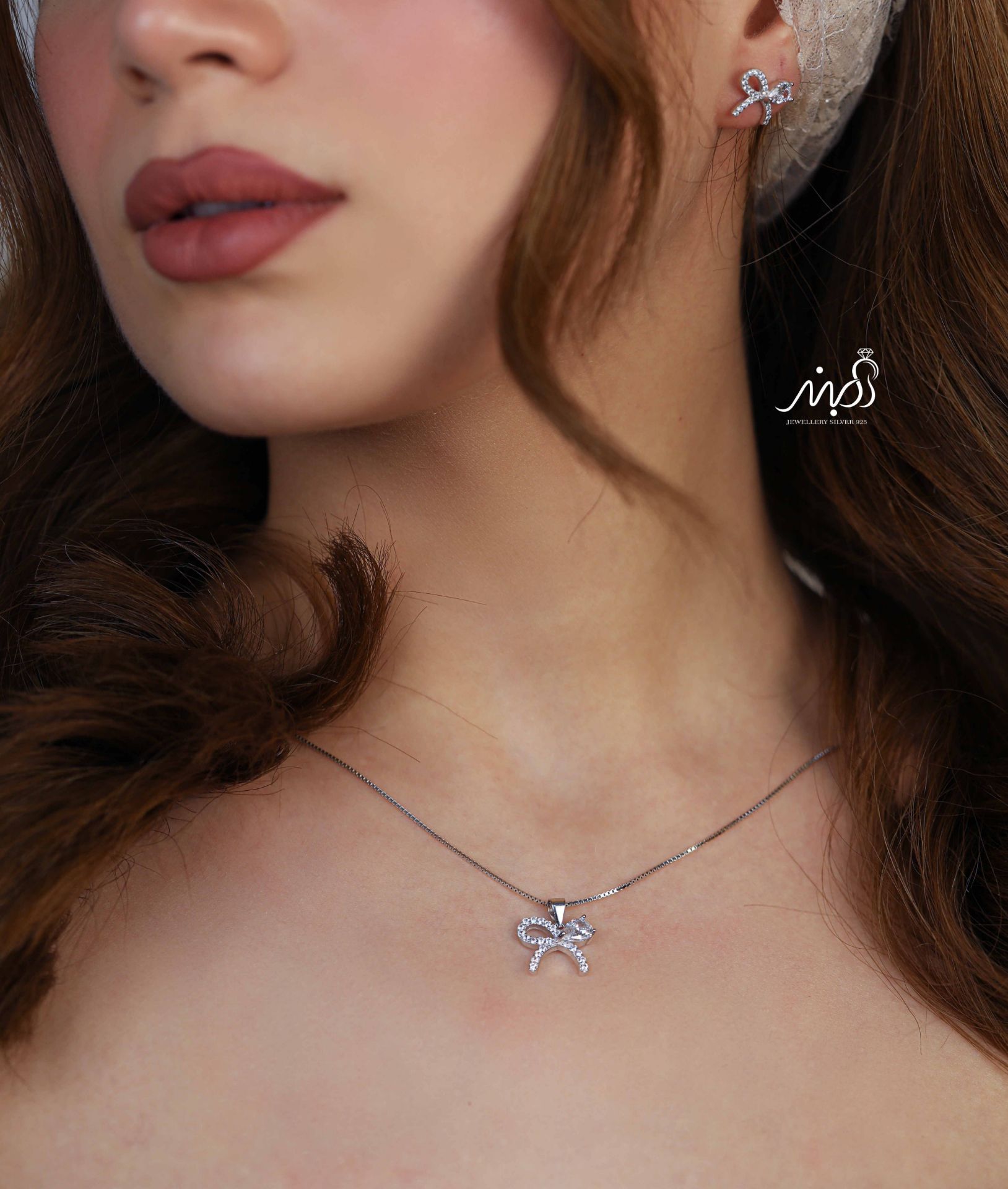 💍نیم ست جواهری پاپیونی خاص و زيبا نقره عیار ۹۲۵ (اويز و گوشواره )(N_4357)‌‌‌‌‌‌ ‌	