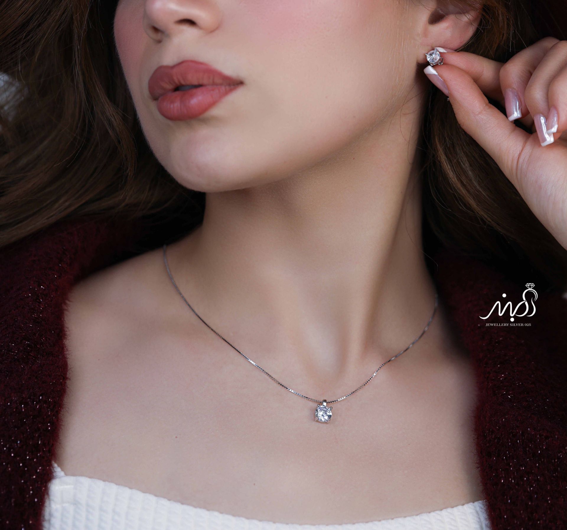 💍نیم ست تک نگین (آويز و گوشواره) خاص و زیبا ، نقره عیار ۹۲۵( N_4362)	