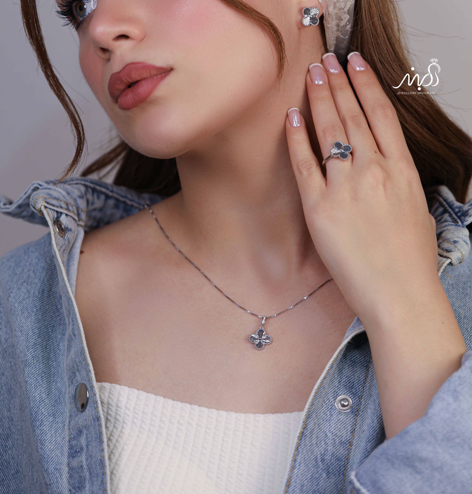💍نیم ست ونکلیف(آويز و گوشواره و انگشتر) خاص و زیبا ، نقره عیار ۹۲۵( N_4373)	