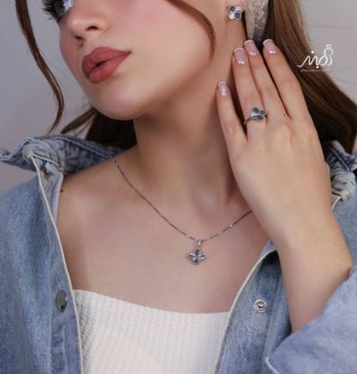 💍نیم ست ونکلیف(آويز و گوشواره و انگشتر) خاص و زیبا ، نقره عیار ۹۲۵( N_4373)	