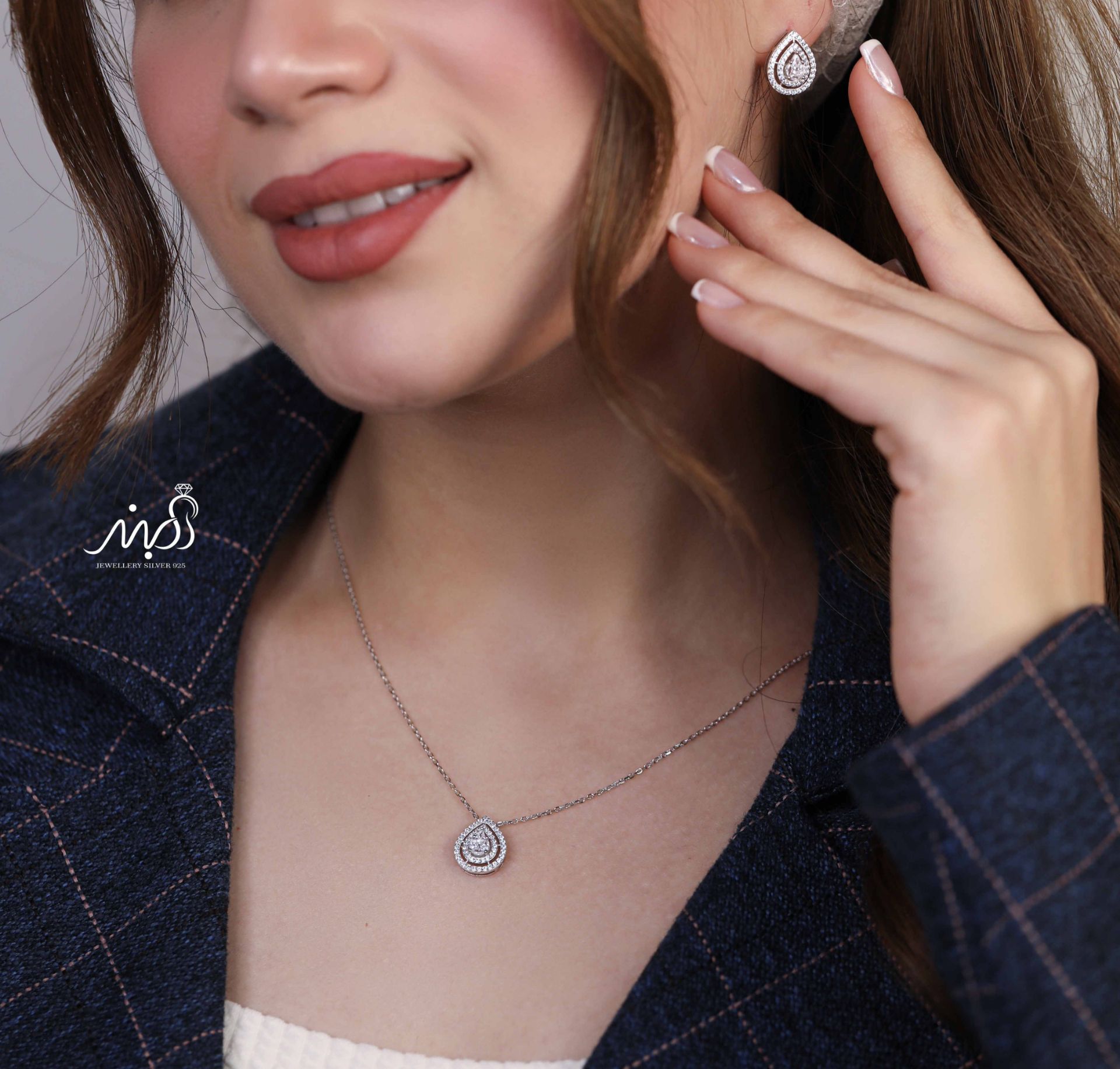 💍نیم ست جواهری خاص و زيبا نقره عیار ۹۲۵ (گردنبندو گوشواره )(N_4377)‌‌‌‌‌‌ ‌	