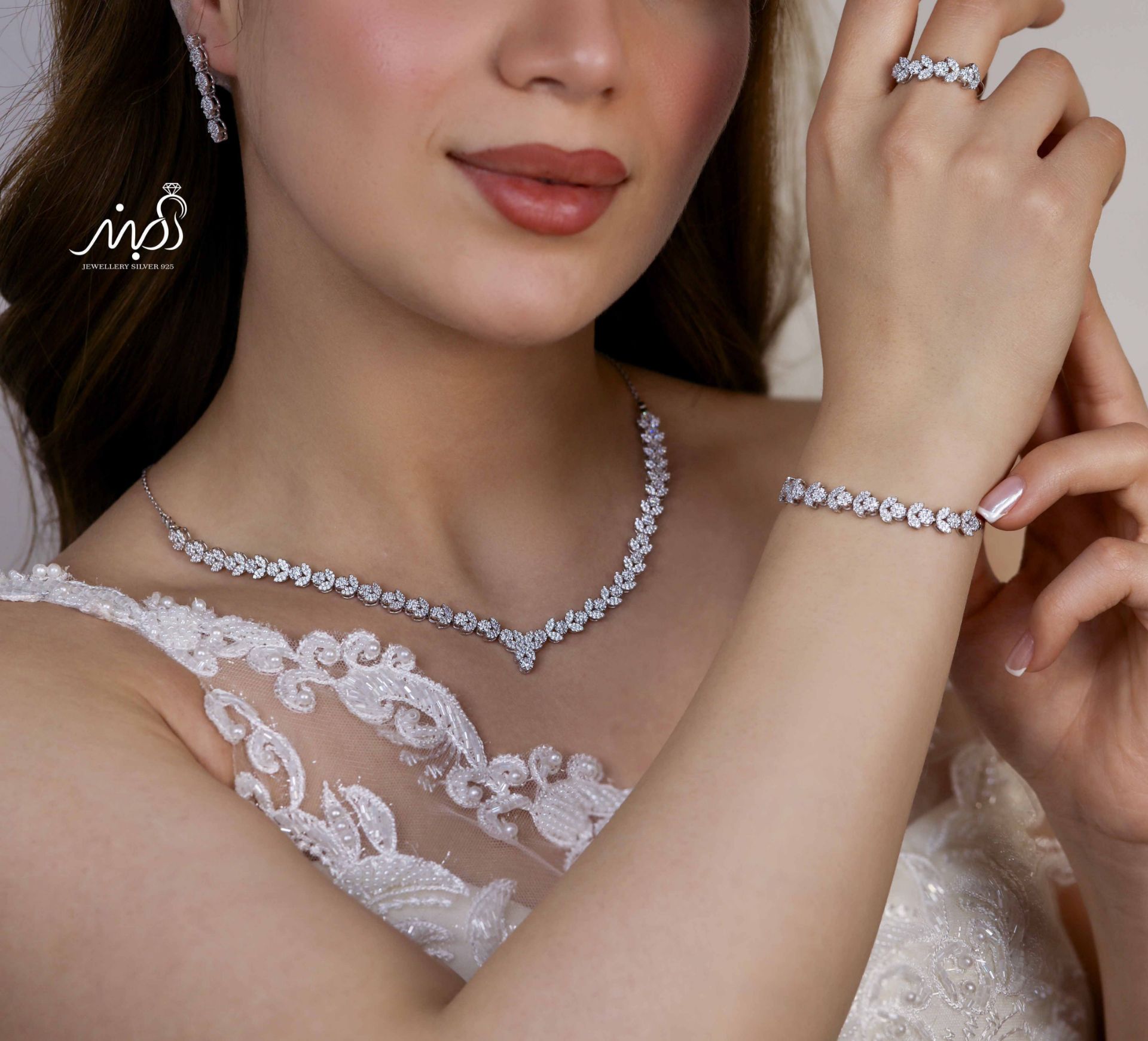 💍سرويس جواهری خاص و زيبا(گردنبند ، گوشواره ، دستبند،انگشتر) نقره عیار 925 (S_6040)‌‌‌‌‌‌ ‌	