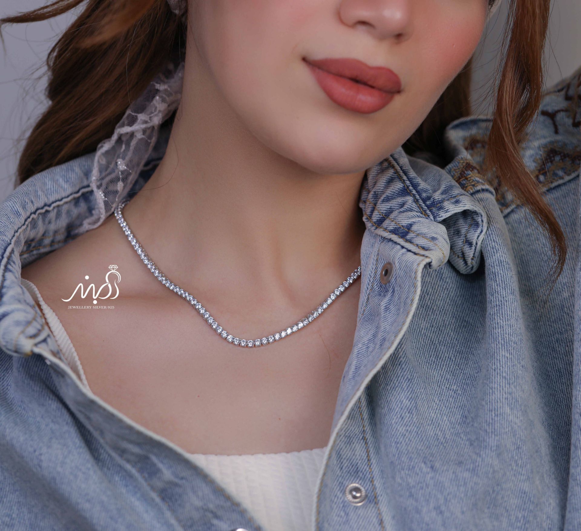 💍گردنبند جواهري تنیسی 3 میلی خاص و زیبا ، نقره عیار ۹۲۵ (G_3244)‌‌‌‌‌‌	