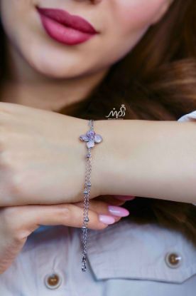 💍دستبند جواهری اسپرت گل صورتی خاص و زیبا ، نقره عیار 925 (D_7170)	