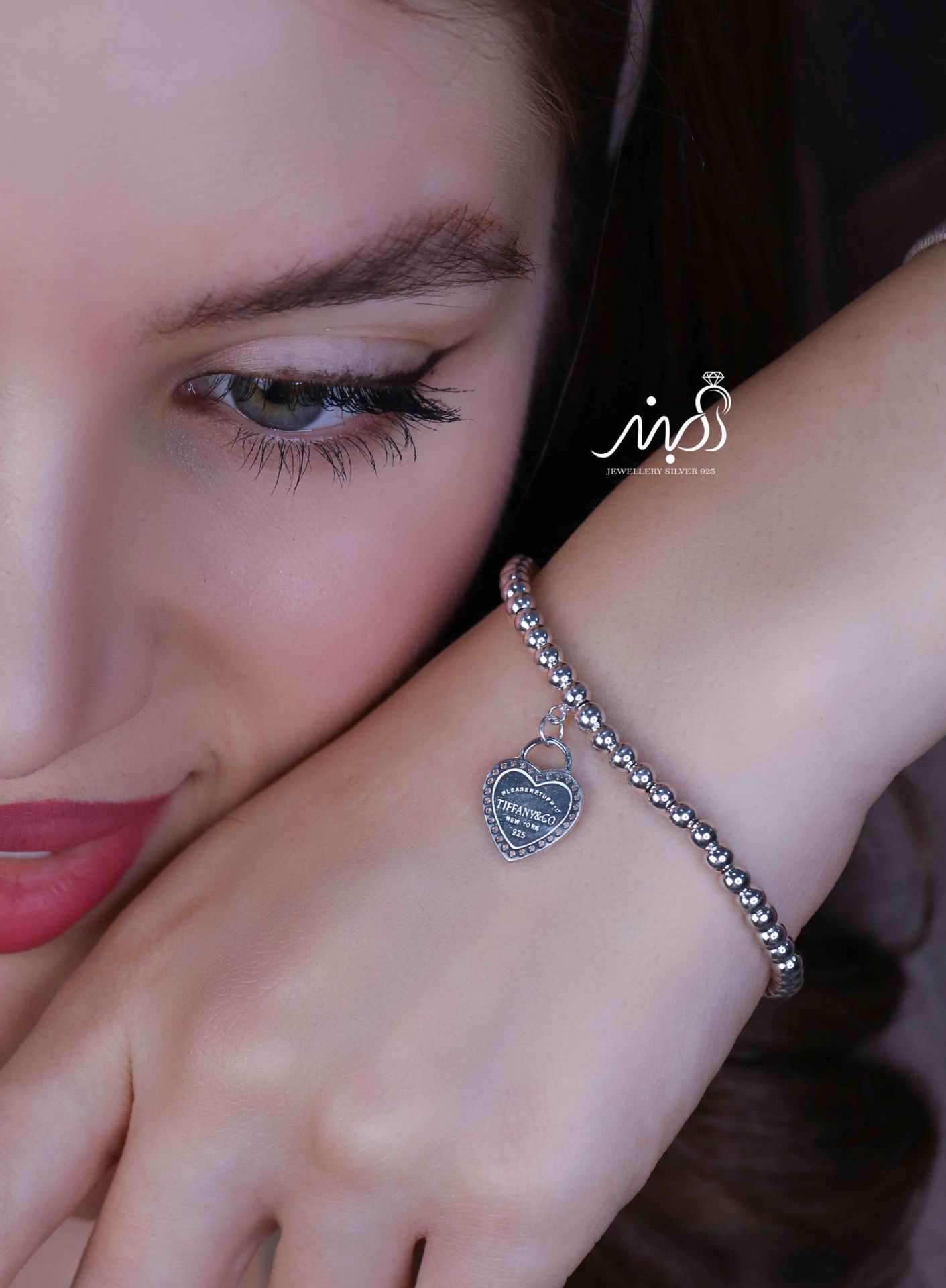 💍دستبند جواهری با آویز قلب خاص و زیبا ، نقره عیار 925 (D_7171)	