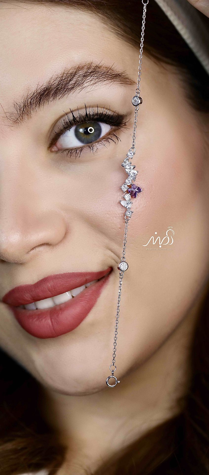 💍دستبند جواهری اسپرت با پروانه صورتی خاص و زیبا ، نقره عیار 925 (D_7176)	