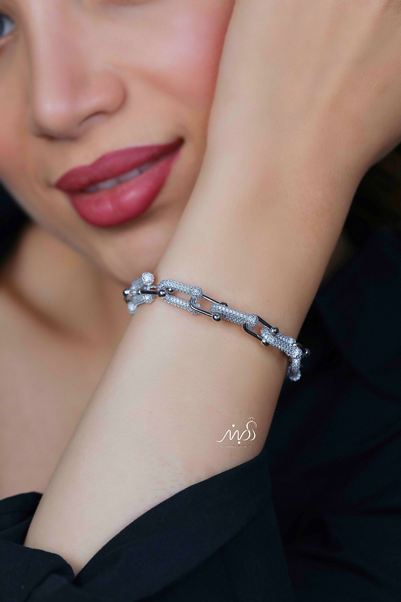💍دستبند جواهري لاکچري خاص و زیبا ، نقره عیار 925 (D_7195)	