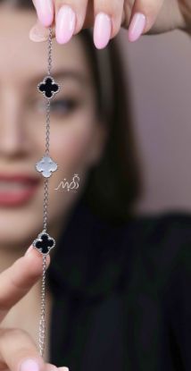 💍دستبند جواهري ونکلیف صدفی و مشکی خاص و زیبا ، نقره عیار 925 (D_7204)	