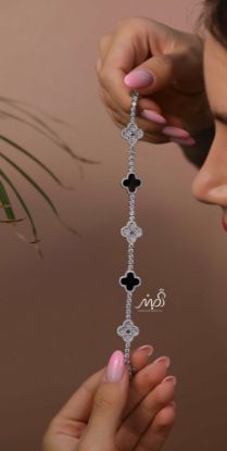 💍دستبند جواهري ونکلیف سفید و مشکی لاکچری خاص و زیبا ، نقره عیار 925 (D_7207)	