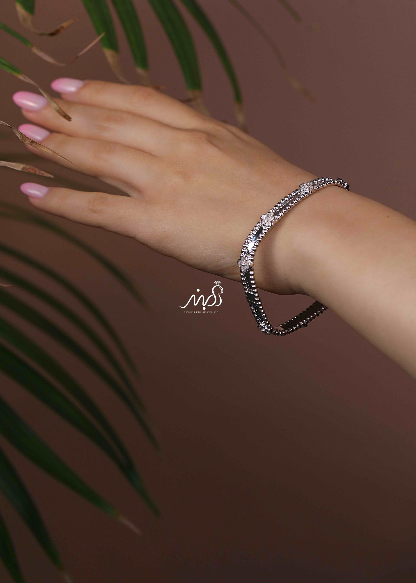 💍دستبند جواهري ونکلیف النگویی لاکچری خاص و زیبا ، نقره عیار 925 (D_7208)	