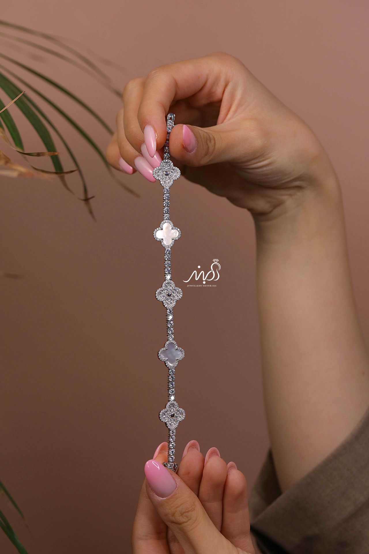 💍دستبند جواهري ونکلیف لاکچری خاص و زیبا ، نقره عیار 925 (D_7210)	