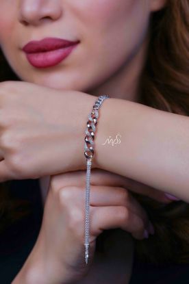💍دستبند جواهري کارتیر سفید و رزگلد خاص و زیبا ، نقره عیار 925 (D_7216)	