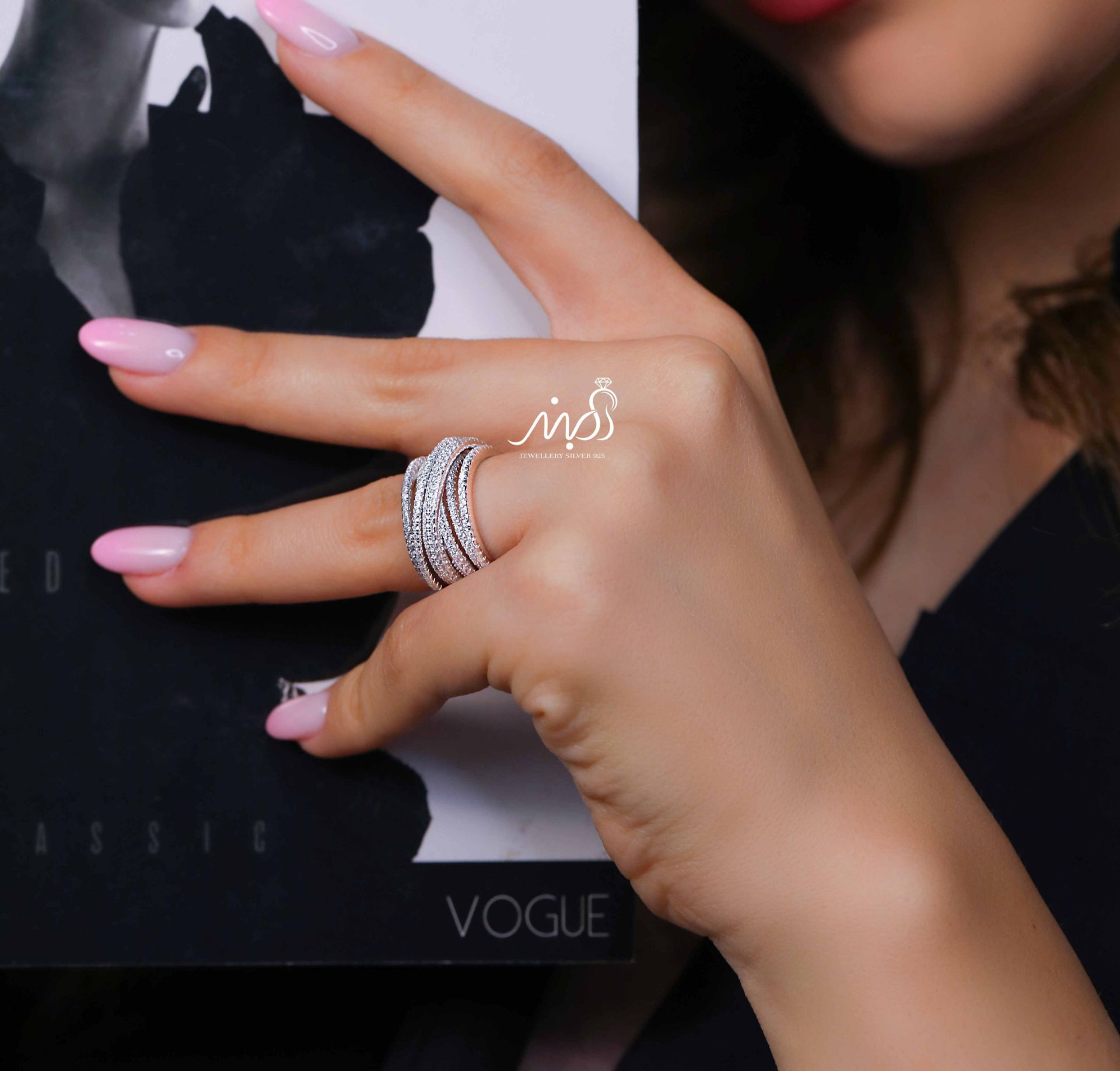 💍انگشتر جواهري ضربدری  خاص و زیبا؛ نقره عیار ۹۲۵(R_1240)	