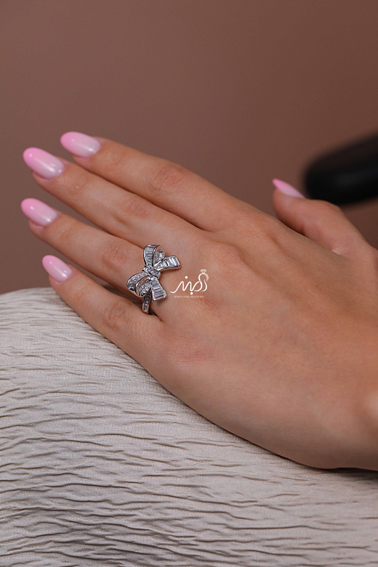 💍انگشتر جواهري پاپیونی خاص و زیبا؛ نقره عیار ۹۲۵(R_1245)	