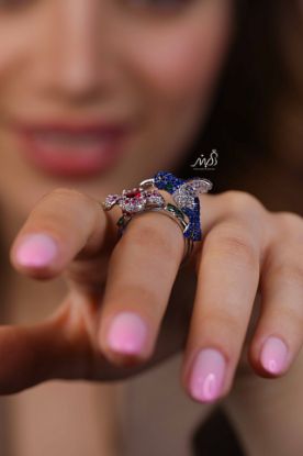 💍انگشتر جواهري گل و پرنده خاص و زیبا؛ نقره عیار 925(R_1265)	
