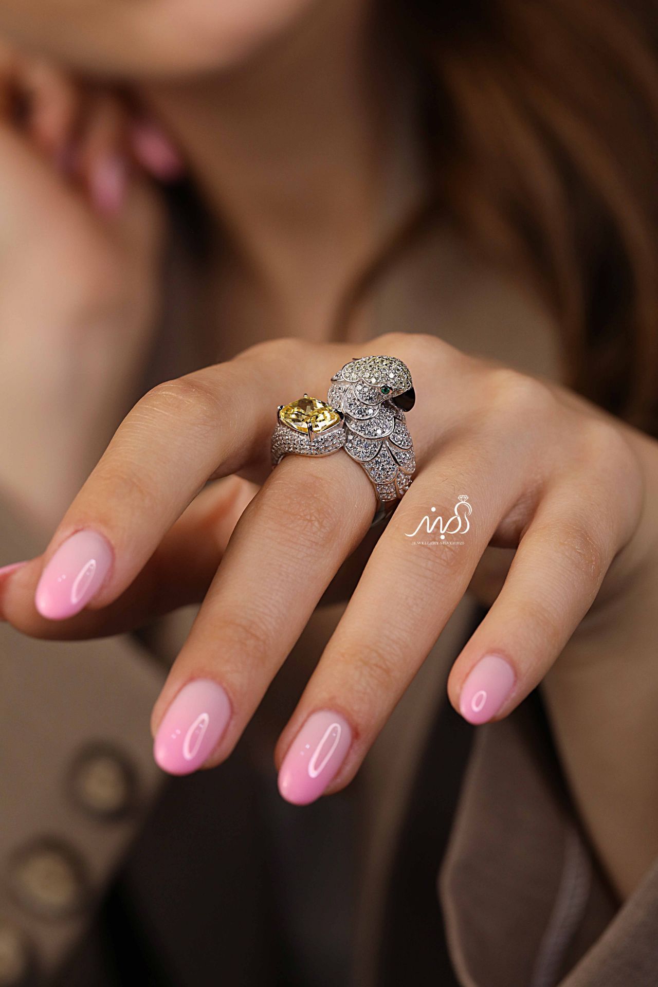💍انگشتر جواهري گل و پرنده خاص و زیبا؛ نقره عیار ۹۲۵(R_1265)	