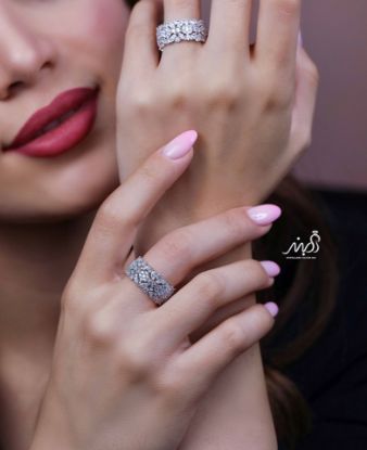 💍حلقه جواهری دورنگین آمریکایی ، طرح ترکیبی فلاور و نگین های Marquise ؛ با طراحی خاص و زیبا نقره عیار 925 با روکش طلا سفید‌‌‌‌‌‌‌ ‌‌