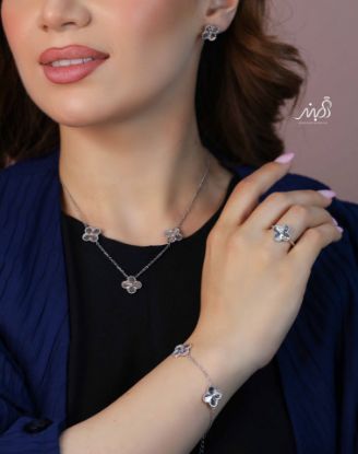 💍سرويس جواهری تراش ونکلیف خاص و زيبا(گردنبند ، گوشواره ، دستبند و انگشتر) نقره عیار 925 (S_6046)‌‌‌‌‌‌ ‌	