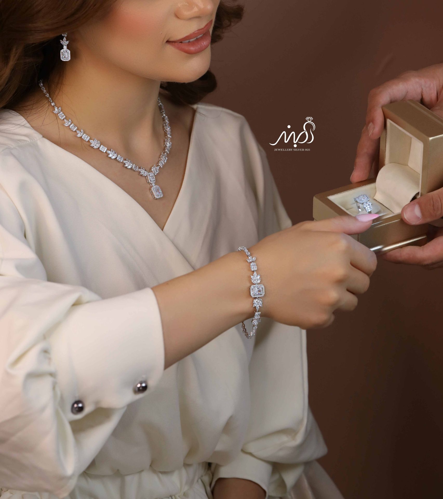 💍سرويس جواهری امرالد خاص و زيبا(گردنبند ، گوشواره ، دستبند و انگشتر) نقره عیار 925 (S_6049)‌‌‌‌‌‌ ‌	