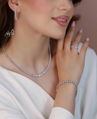 💍سرويس جواهری تنیسی  خاص و زيبا(گردنبند ، گوشواره ، دستبند و انگشتر) نقره عیار 925 (S_6051)‌‌‌‌‌‌ ‌	