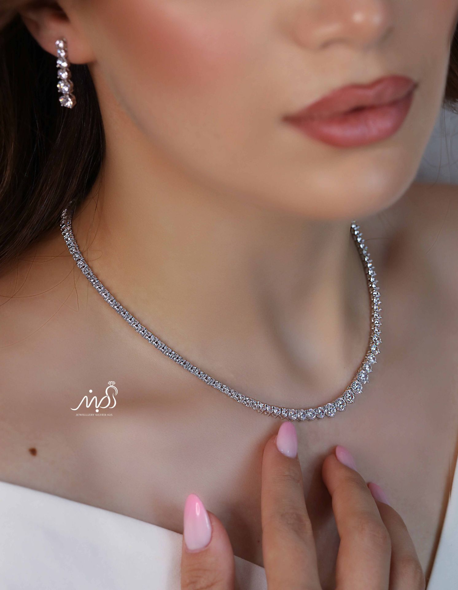 💍سرويس جواهری تنیسی  خاص و زيبا(گردنبند ، گوشواره ، دستبند و انگشتر) نقره عیار 925 (S_6051)‌‌‌‌‌‌ ‌	