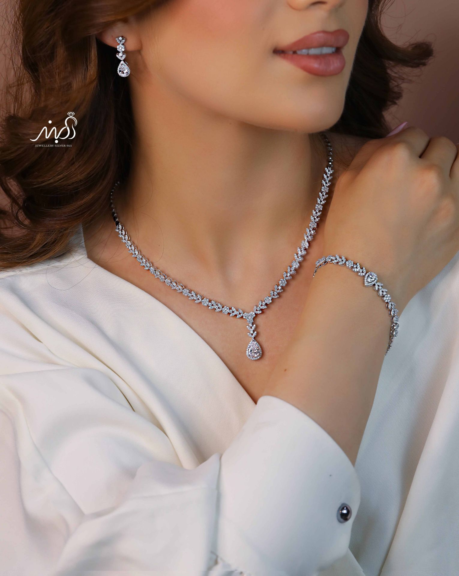 💍سرويس جواهری خاص و زيبا(گردنبند ، گوشواره ، دستبند ) نقره عیار 925 (S_6052)‌‌‌‌‌‌ ‌	