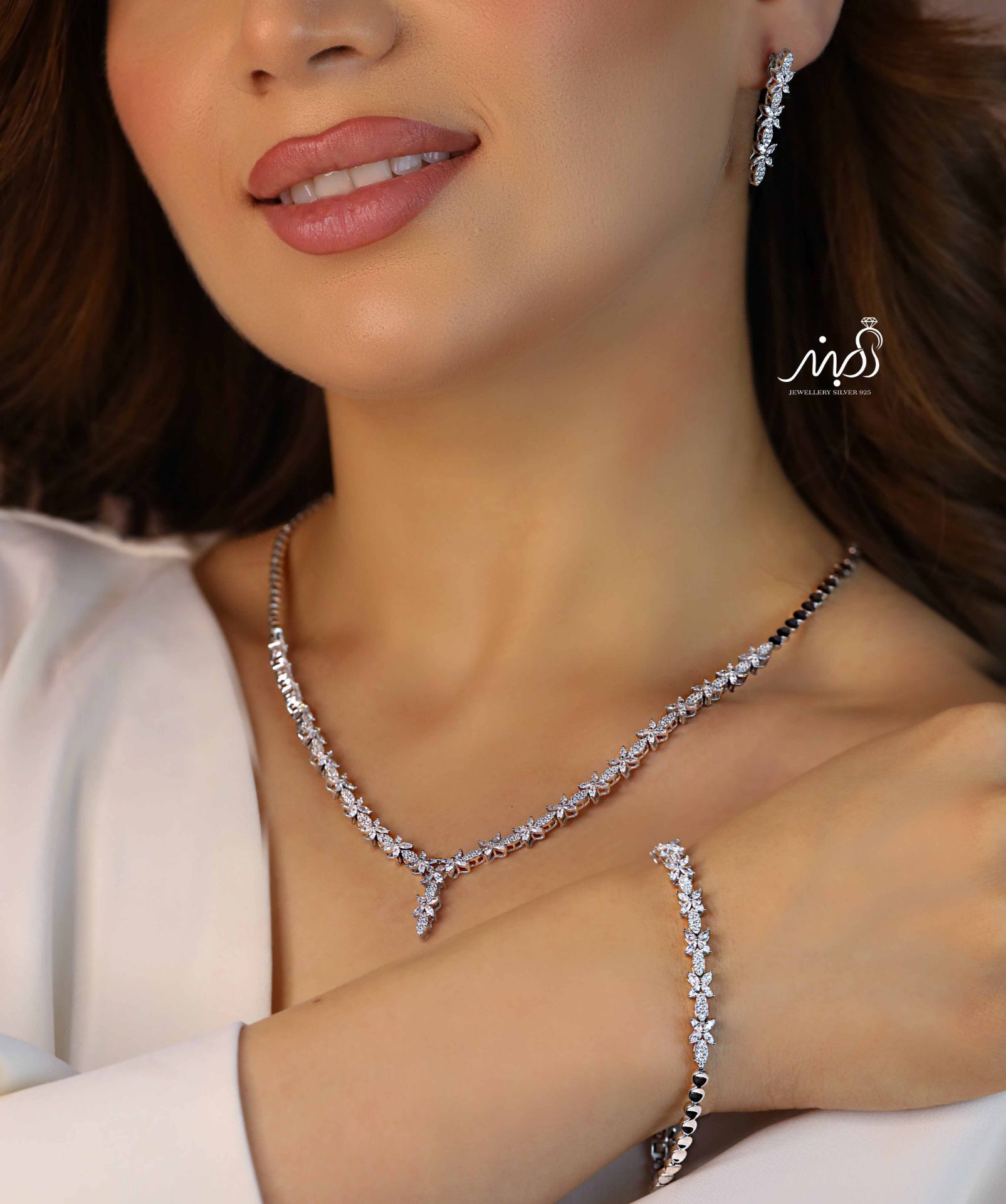 💍سرويس جواهری خاص و زيبا(گردنبند ، گوشواره ، دستبند ) نقره عیار 925 (S_6055)‌‌‌‌‌‌ ‌	