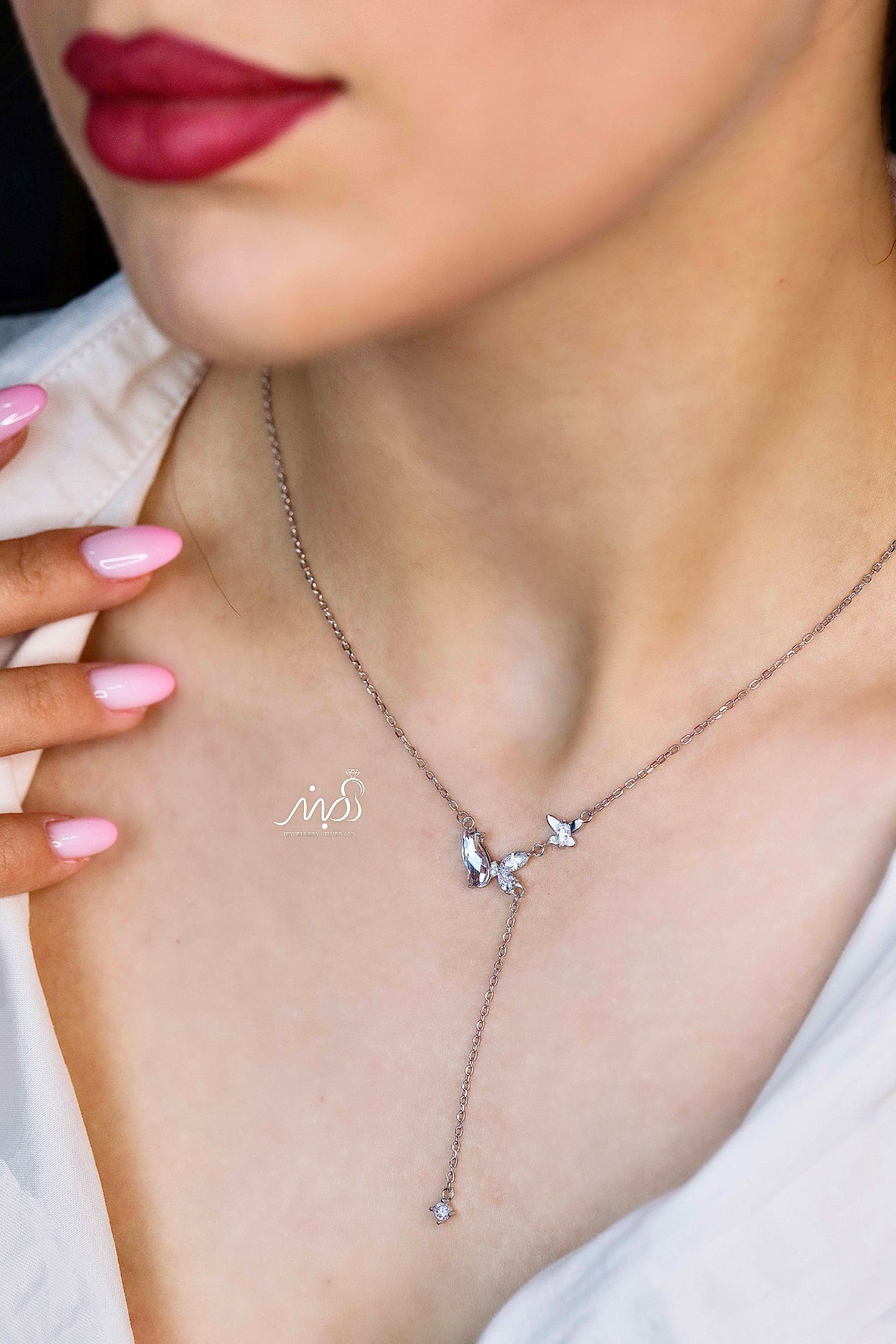💍گردنبند جواهری پروانه آویز دار ، خاص و زیبا ، نقره عیار ۹۲۵ (G_3269)‌‌‌‌‌‌	