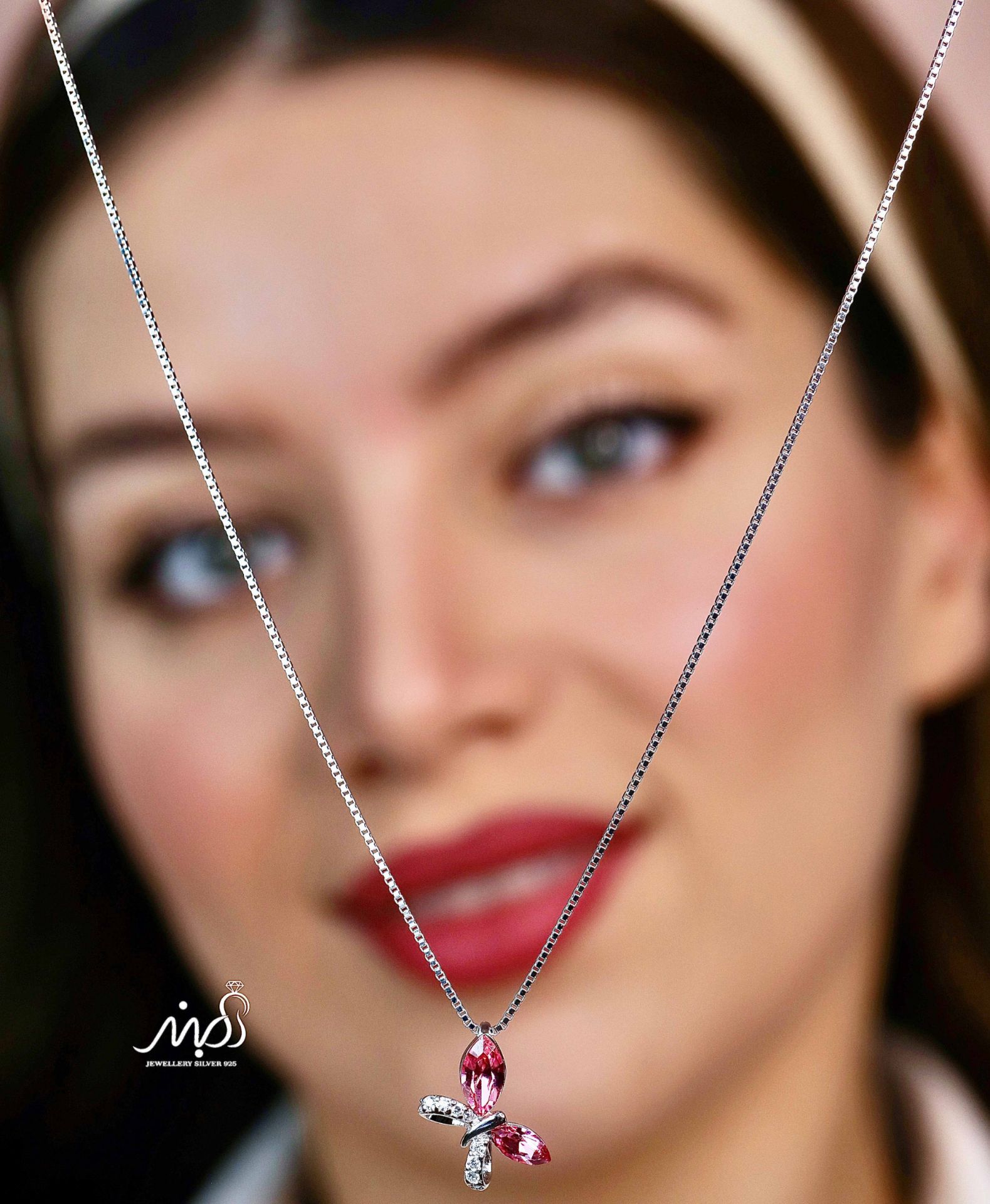 💍گردنبند جواهری با نگین صورتی ، خاص و زیبا ، نقره عیار ۹۲۵ (G_3275)‌‌‌‌‌‌	