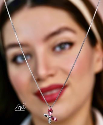 💍گردنبند جواهری با نگین صورتی ، خاص و زیبا ، نقره عیار ۹۲۵ (G_3275)‌‌‌‌‌‌	