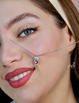 💍گردنبند جواهری   خرس با نگین صورتي  خاص و زیبا ، نقره عیار ۹۲۵ (G_3276)‌‌‌‌‌‌	