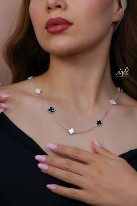 💍گردنبند جواهری ونکلیف سفید و مشکی خاص و زیبا ، نقره عیار ۹۲۵ (G_3284)‌‌‌‌‌‌	