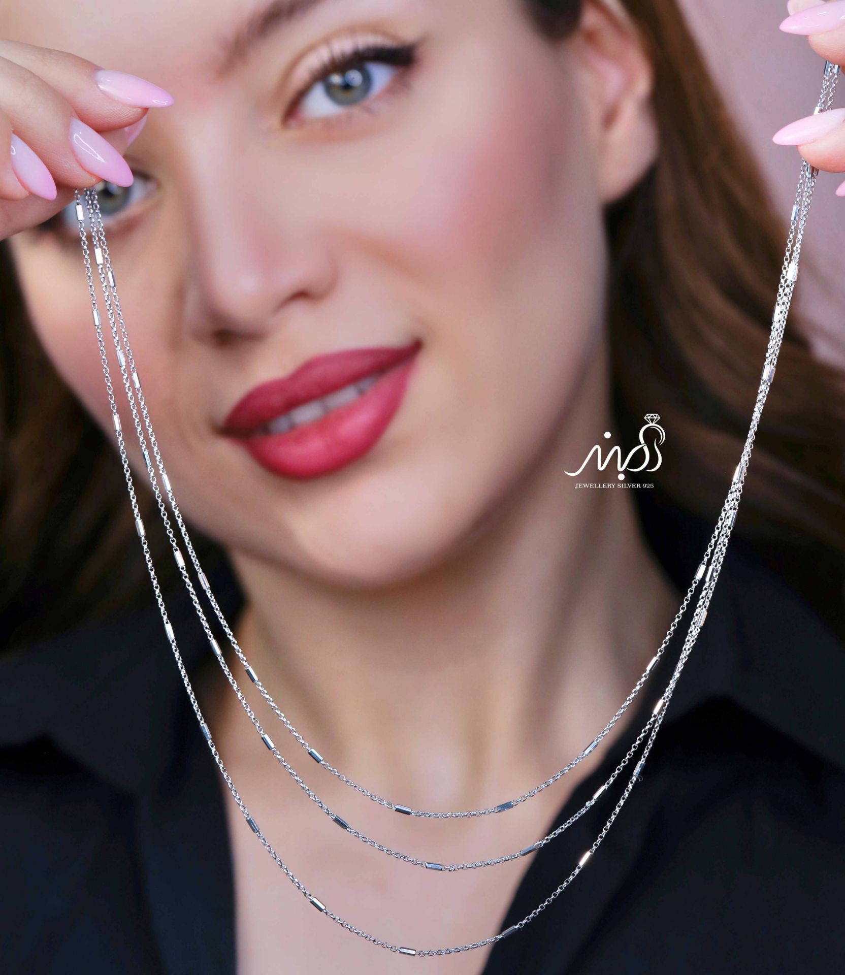 💍گردنبند جواهری سه لاين خاص و زیبا ، نقره عیار ۹۲۵ (G_3286)‌‌‌‌‌‌	