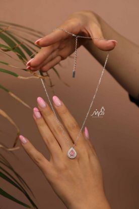 💍گردنبند جواهری اشکی با نگين صورتی خاص و زیبا ، نقره عیار ۹۲۵ (G_3290)‌‌‌‌‌‌	