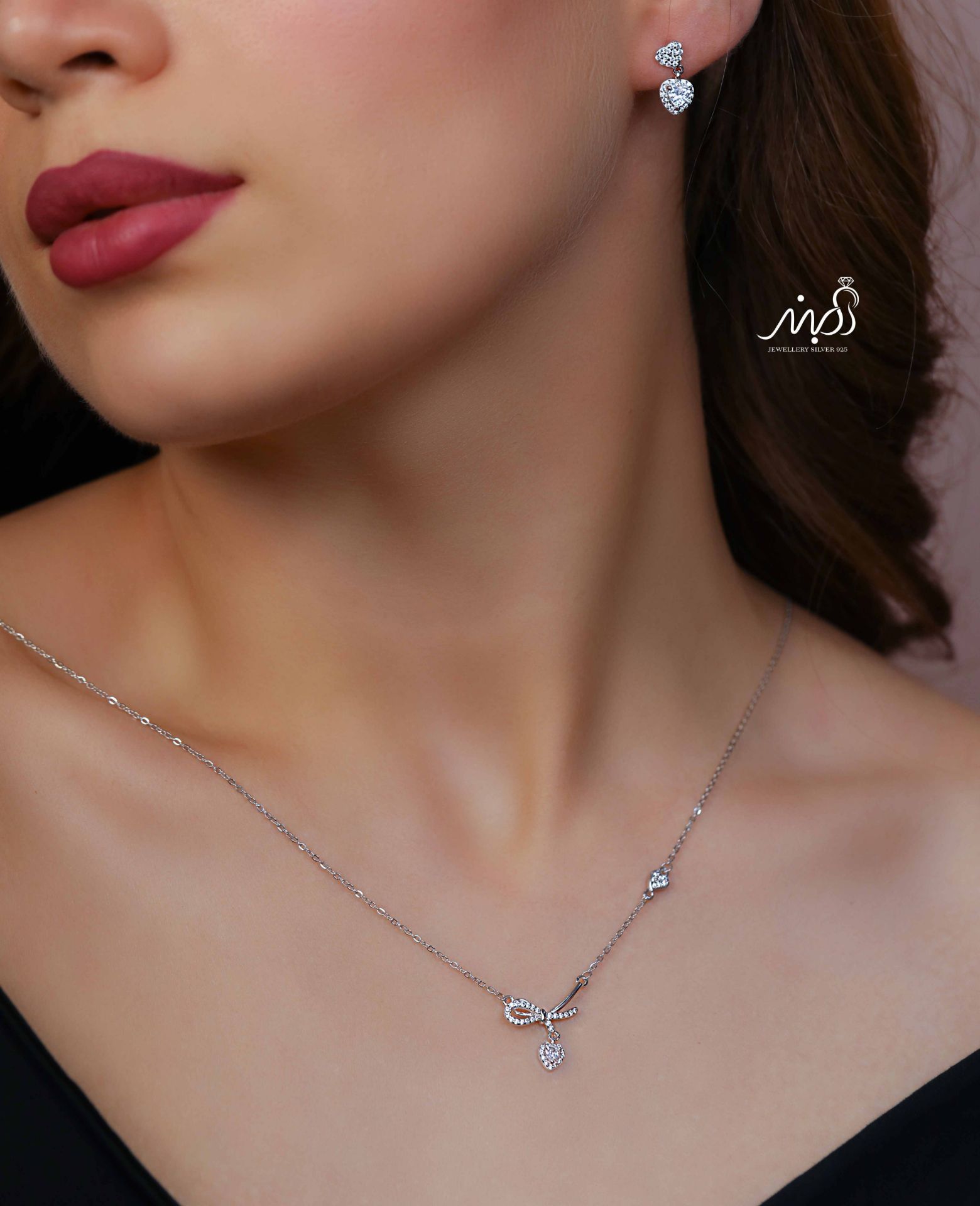 💍نیم ست پاپیون و  قلب (گردنبند و گوشواره ) خاص و زیبا ، نقره عیار ۹۲۵( N_4386)	