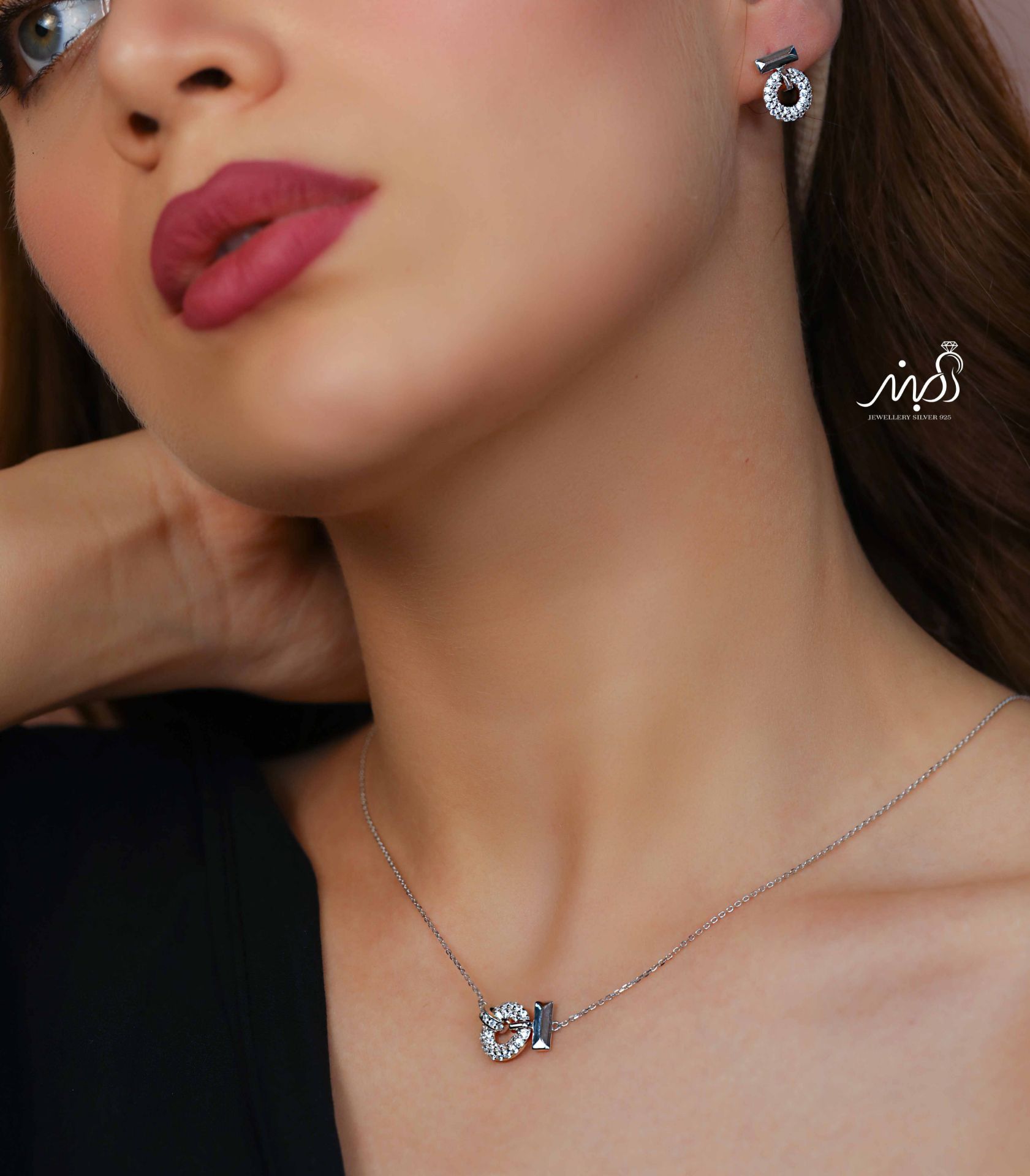💍نیم ست جواهری (گردنبند و گوشواره ) خاص و زیبا ، نقره عیار ۹۲۵( N_4389)	