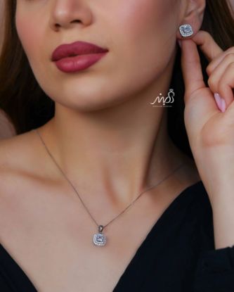 💍نیم ست  جواهری مربعی (آويز و گوشواره ) خاص و زیبا ، نقره عیار ۹۲۵( N_4398)	