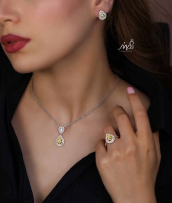 💍نیم ست جواهری اشکی با نگین سیترين خاص و زيبا نقره عیار ۹۲۵ (آويز ،گوشواره و انگشتر )(N_4403)‌‌‌‌‌‌ ‌	