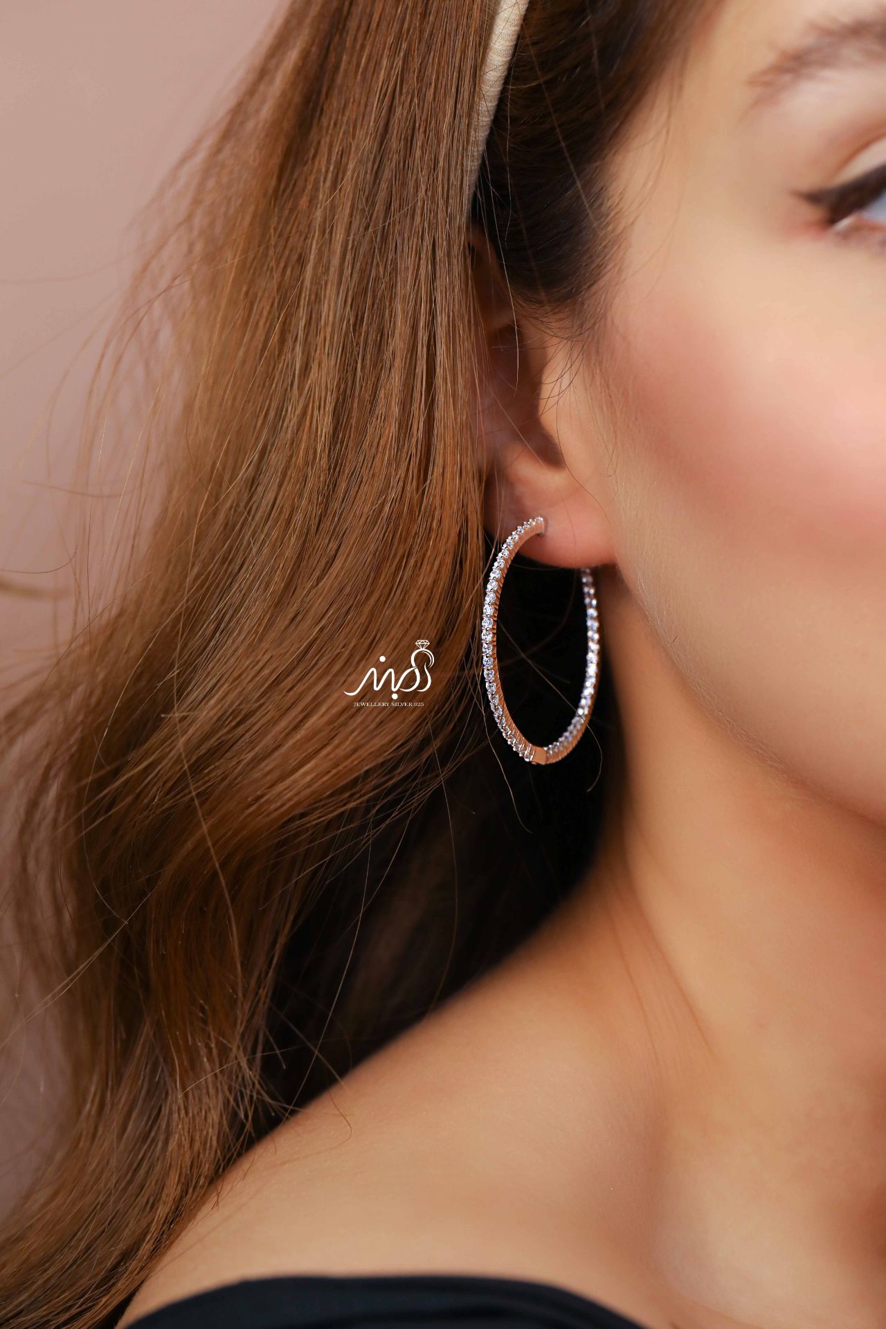💍گوشواره جواهری حلقه ای ؛ با طراحي زيبا نقره عیار ۹۲۵ (E_5060)	