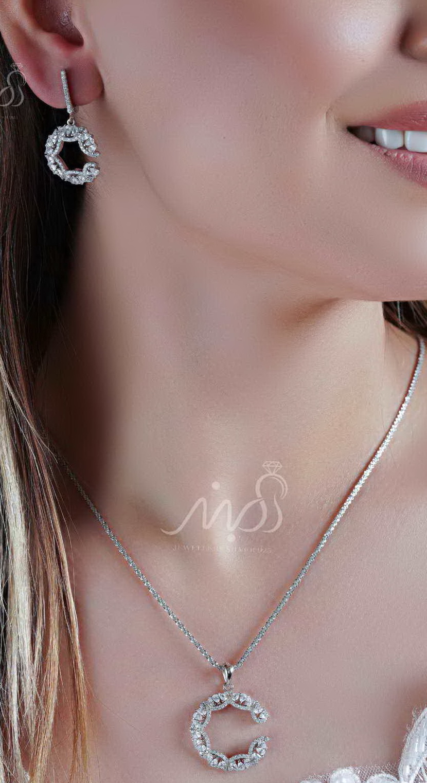 💍نیم ست جواهری (آویز و گوشواره ) با طراحی ژورنالی جواهرات ؛ نقره عیار ۹۲۵ (N_4145)